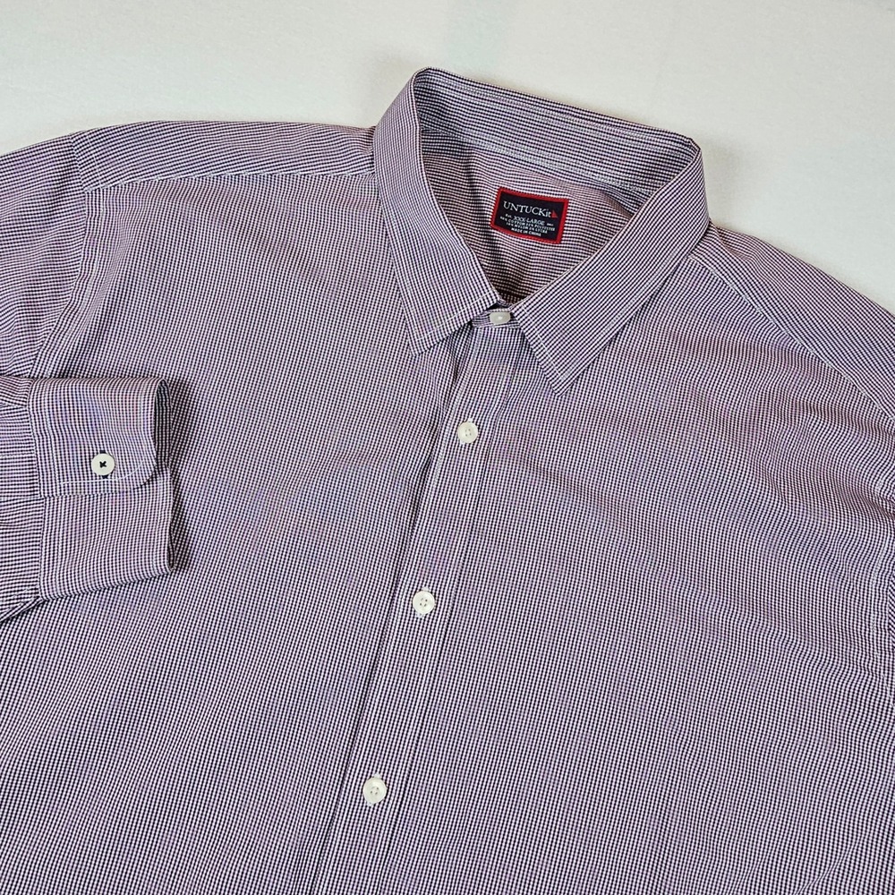 UNTUCKit Mens 3XL Purple Gingham Button Down Shirt Long Sleeve Cotton Blend